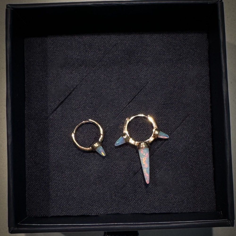 Maria Tash Triple Long Opal Spike Hoop and Opal Single Short Spike Hoop, 8mm